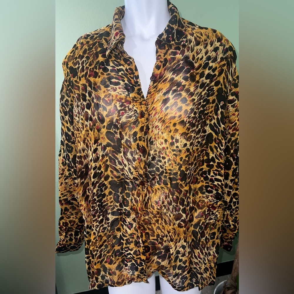 Avenue Leopard Print Button-Up Blouse
